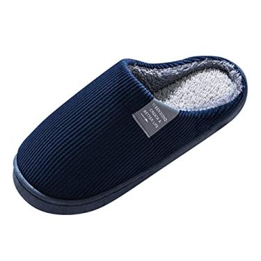 Imagem de Chinelo de pelúcia para homens chinelos chinelos de casa chinelos masculinos quentes macios em flip masculinos para interior bota, Azul marino, 10