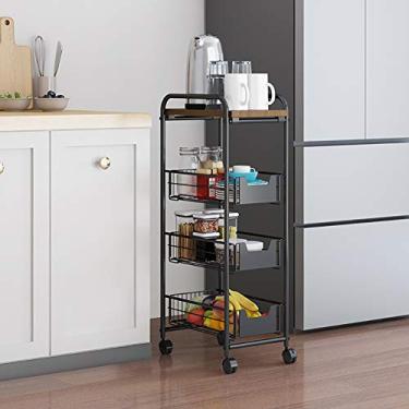 Imagem de Yajun Organizador de carrinho de rodinhas fino design em camadas suporte estreito respirável rack de torre de armazenamento economizar espaço prateleira de frutas vegetais, preto-1