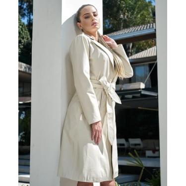 Imagem de Trench Coat Botao Off-White Feminino  - Elite Couro