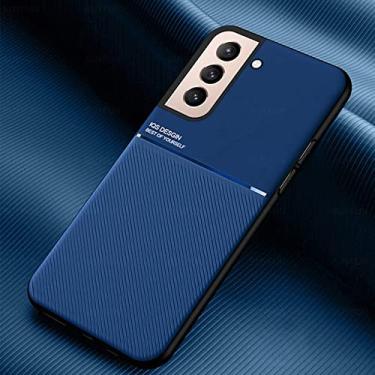 Imagem de Capas de telefone de textura de couro para samsung galaxy s21 fe s22 s 22 21 ultra s22 case suporte magnético do carro silicone à prova de choque, azul, para samsung s22ultra