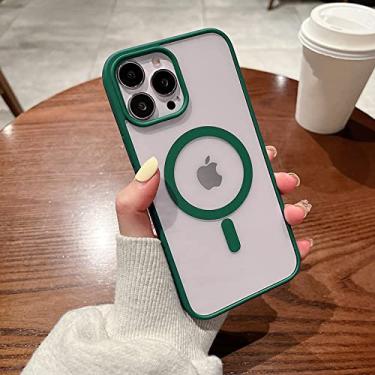 Imagem de Estojo de carregamento sem fio magnético transparente para iPhone 14 13 11 12 Pro Max X XR XS Silicone Bumper Clear Hard PC Cover, Dark Green, For iPhone 13 Pro