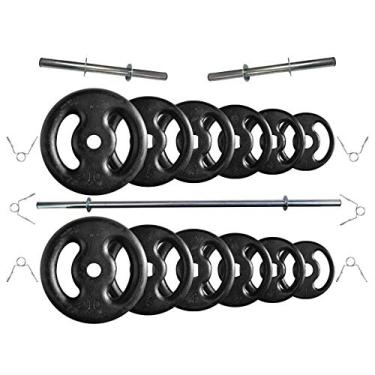 Imagem de Kit Anilhas de Ferro 50 Kg + 2 Barras de 40cm + Barra de 150cm
