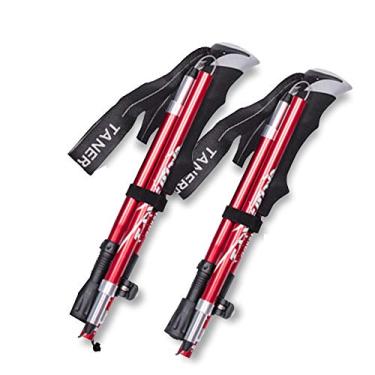 Imagem de N/P Pacote com 2 bastões de caminhada dobráveis – bastões de caminhada de liga de alumínio com sistema de trava rápida, telescópico, dobrável, ultraleve, forte para caminhadas, acampamento