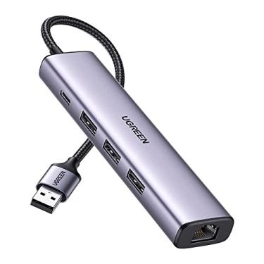 Imagem de QCYDOBRASIL Hub Adaptador Usb 3.0 para 3x Usb 3.0 e RJ45 (1000M) Ethernet Porta de Alimentação Usb Tipo C Velocidade Transferência de até 5gbps Compatível com Windows Mac Linux/No Brasil