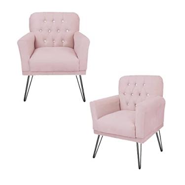 Imagem de Combo 2 Poltronas Decorativa Para Quarto Closet Pés de Ferro Anitta Corano Rosa Bebe - LM DECOR