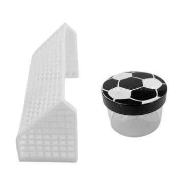 Imagem de Kit Decora Futebol Pote Acrílico Tampa Gravura Bola e Trave Plastica de Brinquedo para Mimos Lembrancinhas Festas Eventos Esporte (30, Preta)
