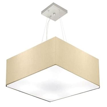Imagem de Lustre Pendente Quadrado Cúpula Tecido 21/50x50 cm, Vivare Iluminação, Pendente4040 LA, Algodão Cru, Médio