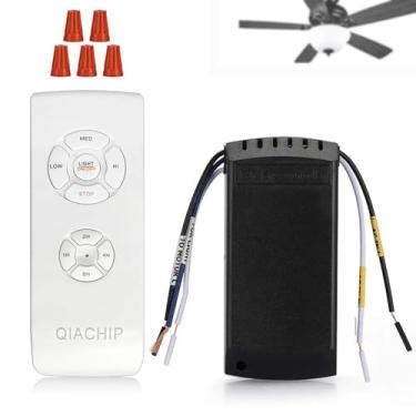Imagem de QIACHIP Kit de controle remoto de luzes de ventilador de teto sem fio, temporização 110 V 230 V 240 V, transmissor e receptor RF, 50 m, 3 velocidades para sala de estar