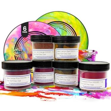 Imagem de Kit de tinta de golfe PRO Chemical Neon Disc | Carimbos fluorescentes e neon e cores especiais | Discos de golfe Tie Dye | Tinta neon para discos de golfe | Pacote com 6 corantes | Acessórios de golfe em disco para todos