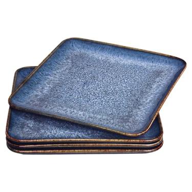 Imagem de jinsongdafa Conjunto de pratos de jantar de cerâmica de 4 peças, adequado para bifes, massas e pizza, pode ir ao micro-ondas e à máquina de lavar louça, resistente a arranhões, prato de jantar