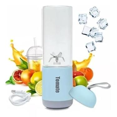 Imagem de Mini Liquidificador Portátil Copo de Vidro 6 Lâminas Recarregável (Azul)