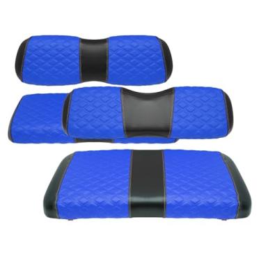 Imagem de SAMXOMAP Capas de banco dianteiro e traseiro de carrinho de golfe à prova d'água e resistente ao sol capa de assento de couro de vinil de grau marinho acessórios para carro de clube DS 2000,5 acima, azul (4 peças)