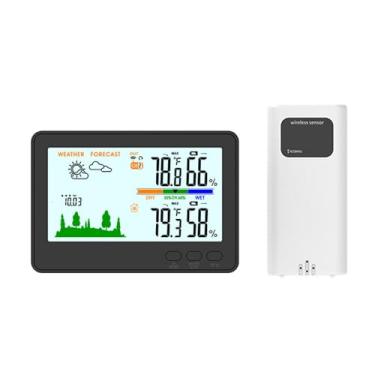 Imagem de SZITW Termômetro externo interno Higrômetro Estação meteorológica sem fio de 433 Monitor de umidade e temperatura LCD retroiluminado com transmissor remoto de 328 pés / 100 m Display de pressão