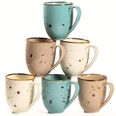 Imagem de Conjunto de 6 canecas de café de cerâmica Esfour, 400 ml, alças grandes, para uso diário, uso diário, uso diário no micro-ondas, latte, cappuccino, chá, cacau, moca - homens, mulheres, uso diário no