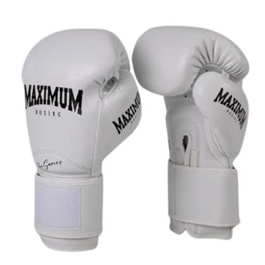 Imagem de Par Luva Profissional Couro Muay Thai Kickboxing Maximum (Branca, 14Oz)