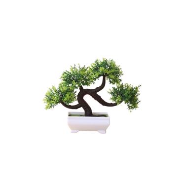 Imagem de Vaso Branco Planta Bonsai Artificial Folhas Verdes P4578