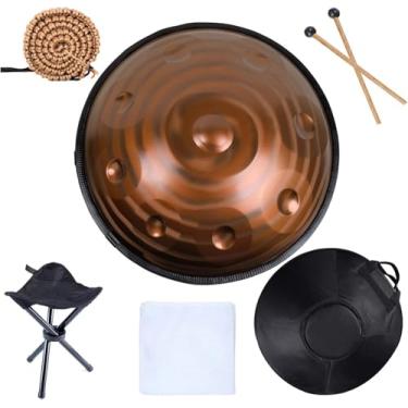 Imagem de Tambor de aço handpan de 440 Hz 9 notas 22 polegadas em ré menor, marretas duráveis ​​e pano livre de poeira, 9 notas-D3 A3 Bb3 C4 D4 E4 F4 G4 A4, com suporte de handpan, estojo de handpan,