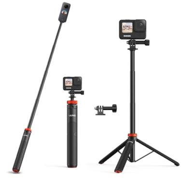 Imagem de Tripé de câmera extensível UURIG de 132 cm para tripé de bastão de selfie Insta360 X4 X3 X2 com parafuso de 1/10.2 cm mini tripé portátil para câmera Hero 12 11 10 9 8 7 6 5/DJI
