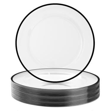 Imagem de BESTSTAR Pratos de carregador descartáveis de 30 cm, pacote com 50 pratos transparentes de plástico com borda dourada, decoração de mesa perfeita para festas, casamentos, jantares