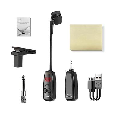 Imagem de Sistema de microfone de saxofone sem fio, transmissor de receptor de áudio de alcance de 50 m, microfone de instrumento de encaixe para sax e trompete