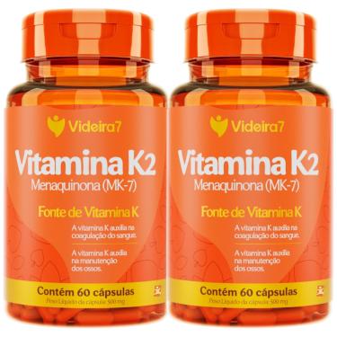 Imagem de Kit Com 2 Vitamina K2 Menaquinona Mk-7 1 Cápsula Ao Dia 100% Idr Total 120 Cápsulas - Videira7
