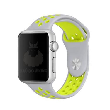 Imagem de Pulseira Furos Compatível Apple Watch - Baú do Viking, Cinza/Volt, 42/