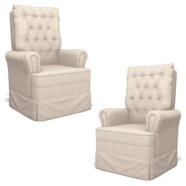 Imagem de Kit 02 Poltronas de Amamentação e Descanso Com Balanço Laís G05 Linho 