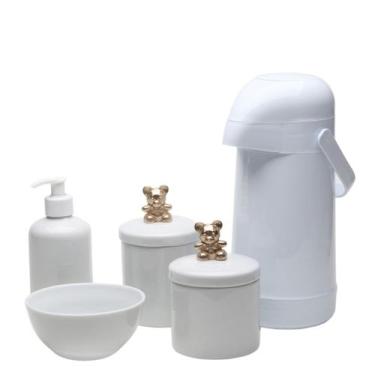 Imagem de Potes Garrafa Molhadeira e Porta Álcool Gel Ursinho Dourado - Potinho 