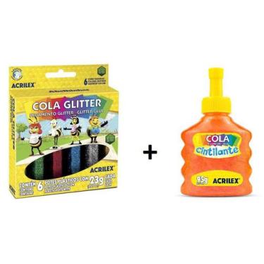Imagem de Cola Glitter 6 Cores + Cola Cintilante 95g Laranja Acrilex