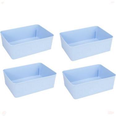 Imagem de Kit 4 Cesto Multiuso Decorativo Azul 19x13,5x6,5Cm - 123 Organizei