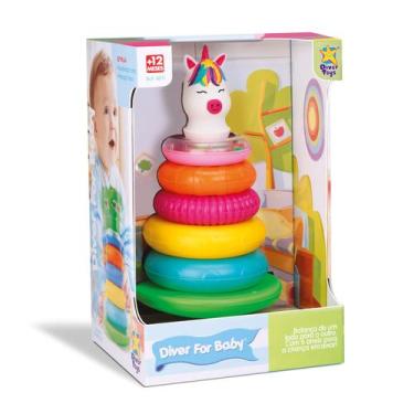 Imagem de Pirâmide de argolas de empilhar com Chocalho - Unicornio - Divertoys