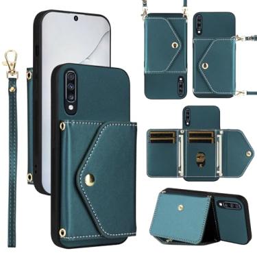 Imagem de Dswteny Capa carteira para Samsung Galaxy A50 A50S A30S com cordão de pulso alça de ombro flip bolsa, suporte de cartão de crédito de couro para celular A 50 50S 30S S50 50A SM A505G mulheres homens