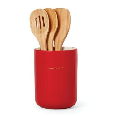 Imagem de Kate Spade Knock On Wood Apple Crock com servidores, tamanho único, vermelho