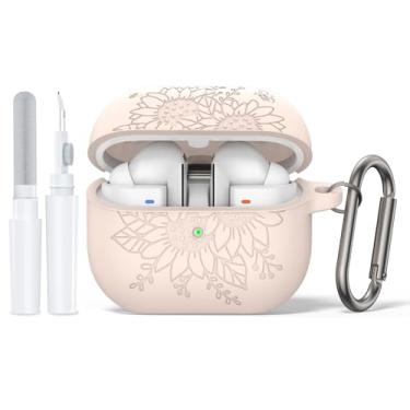 Imagem de Capa de girassol gravada para Galaxy Buds Pro 3/capa para Samsung Galaxy Buds 3 (2024), capa protetora completa de silicone macio com kit de limpeza e chaveiro (off-white)