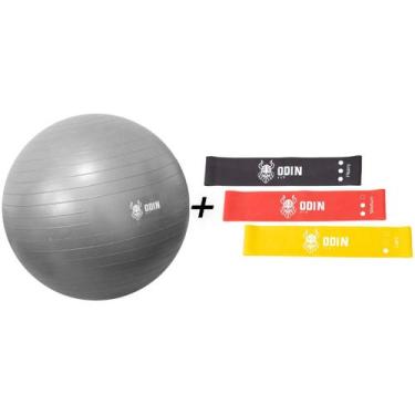 Imagem de Kit Elastico Treino Mini Band Bola Pilates 65 Suiça Odin Fit, Cinza