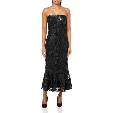 Imagem de Shoshanna Vestido Alexi feminino Midnight de couro vegano com renda, Jato, 36