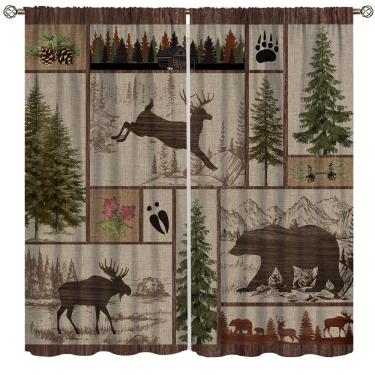 Imagem de Cortinas Ginness Cabin Retro Rustic Lodge Bear Deer Moose 214