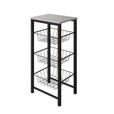 Imagem de Fruteira de Chão Cozinha Montada Aço Preto Tampo Branco Roma - Império