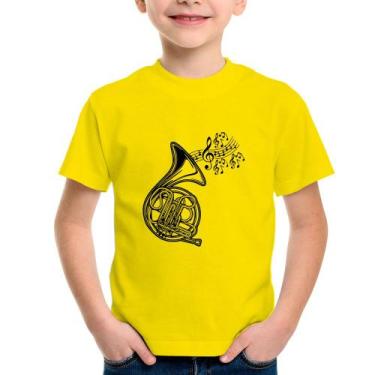 Imagem de Camiseta Infantil Trompa Notas Musicais - Foca na Moda, Amarelo, 2