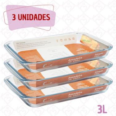 Imagem de 3 Travessas Retangular Grande 3L Panqueca Lasanheira Bolo - CasaVita, 