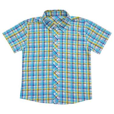 Imagem de Camisa Infantil Look Jeans Manga Curta Xadrez, Azul turquesa, 1