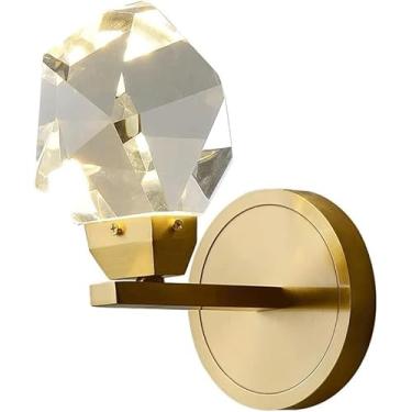 Imagem de Luminárias de parede de cristal multifacetadas de luxo French Light 7W, fonte de luz LED regulável de três cores, arandelas de parede, personalidade, corpo de lâmpada de cobre completo, luz