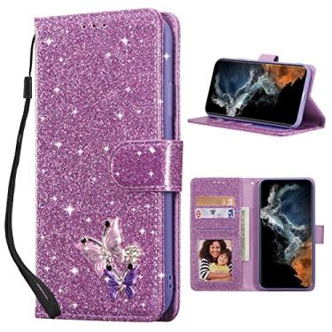 Imagem de UEEBAI Capa carteira para Samsung Galaxy S24 Plus/S25 Plus 5G, capa de telefone de couro PU com glitter slots de cartão capa de suporte fecho magnético Bling Flip Case à prova de choque alça de mão