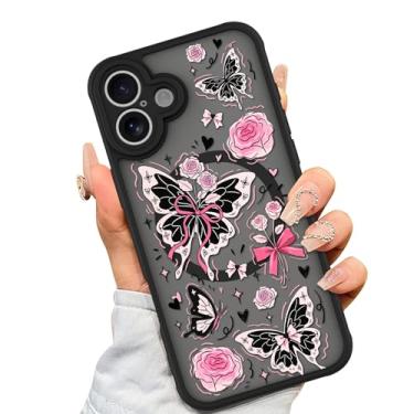 Imagem de AIGOMARA Capa para iPhone 16 [Compatível com MagSafe] Linda Borboleta Flor Rosa Padrão Floral TPU Macio Capa Traseira Rígida Antiqueda À Prova de Choque Capa Magnética Fina para Mulheres e Meninas
