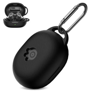 Imagem de FIOPAZ Capa de silicone Steelseries Arctis Gamebuds, capa protetora macia unissex, compatível apenas com Steelseries Gamebuds com mosquetão, preta