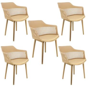 Imagem de Kit 5 Cadeiras Marcela Montreal Mena Polipropileno com Estofado em Bege - Lianto Decor