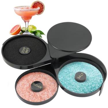 Imagem de AMGSH Ferramenta de barman de vidro de barra de 3 camadas com esponja | Conjunto de escorredor de sal Margarita, espremedor de sal para coquetéis, acessórios de bar de plástico preto com 3 bandejas