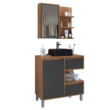 Imagem de Gabinete 80 Cm Espelheira E Cuba Preta Cj2001 Mell Grafite Faem Mell Grafite