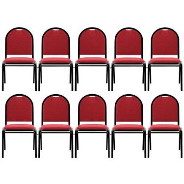 Imagem de Kit 10 Cadeiras Hoteleiras Auditório Empilhável Linho M23 Vermelho - M