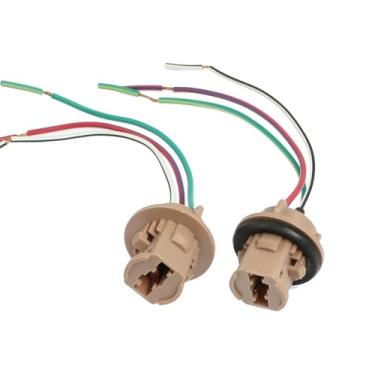 Imagem de A ABSOPRO DC 12V T20 7443 Luz de Sinal de Freio de Direção Tomada Chicote de Fiação Conector Adaptador Pigtail Plástico Durável Metal Marrom (conjunto de 2)